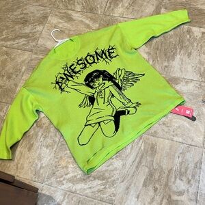 Romwe Neon Green Cartoon goth girl S distressed Awesome  sweater nwt  Runs big